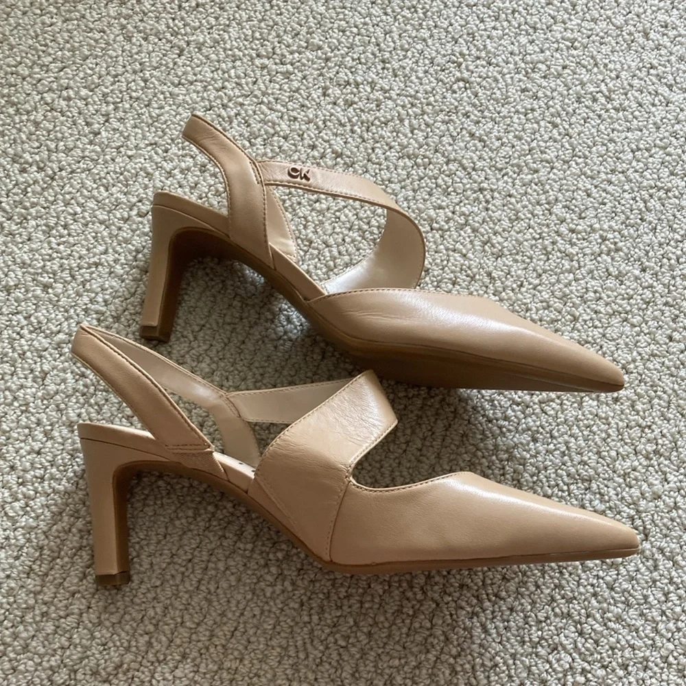 NEW Calvin Klein Slingback Nude Pumps Heels Wrap Around Kitten Mary Janes Sz 8 - Picture 11 of 12